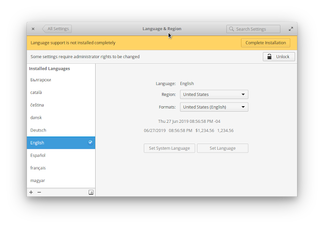 elementary OS Loky - Language & Region