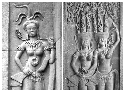 Relieves de devatas en Angkor Wat - Camboya