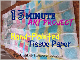 15 Minute Art Project: Hand Painted Tissue Paper {for gift bags} This is a lesson in pattern. [The Unlikely Homeschool]