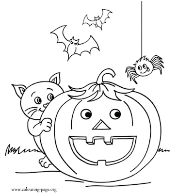 Halloween Pumpkin And Cat Coloring Pages