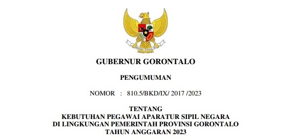 Pengumuman dan Penetapan Rincian Formasi Kebutuhan ASN PPPK Provinsi Gorontalo Tahun 2023 pdf