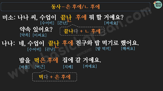koreangrammar V-은 후에/ㄴ 후에
