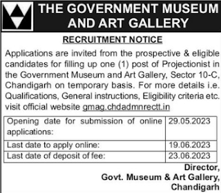 Government Museum and Art Gallery Chandigarh Recruitment 2023 for Projectionist