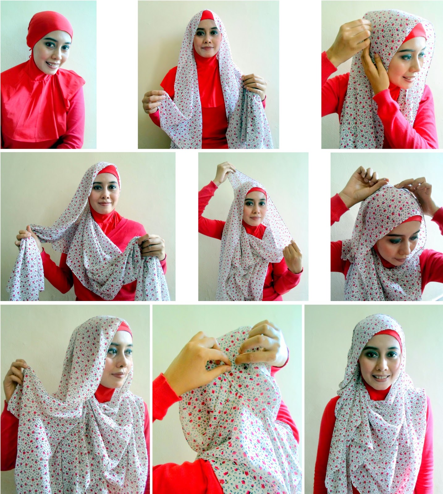 Tutorial Hijab Indonesia Pashmina Motif Bunga Cantik