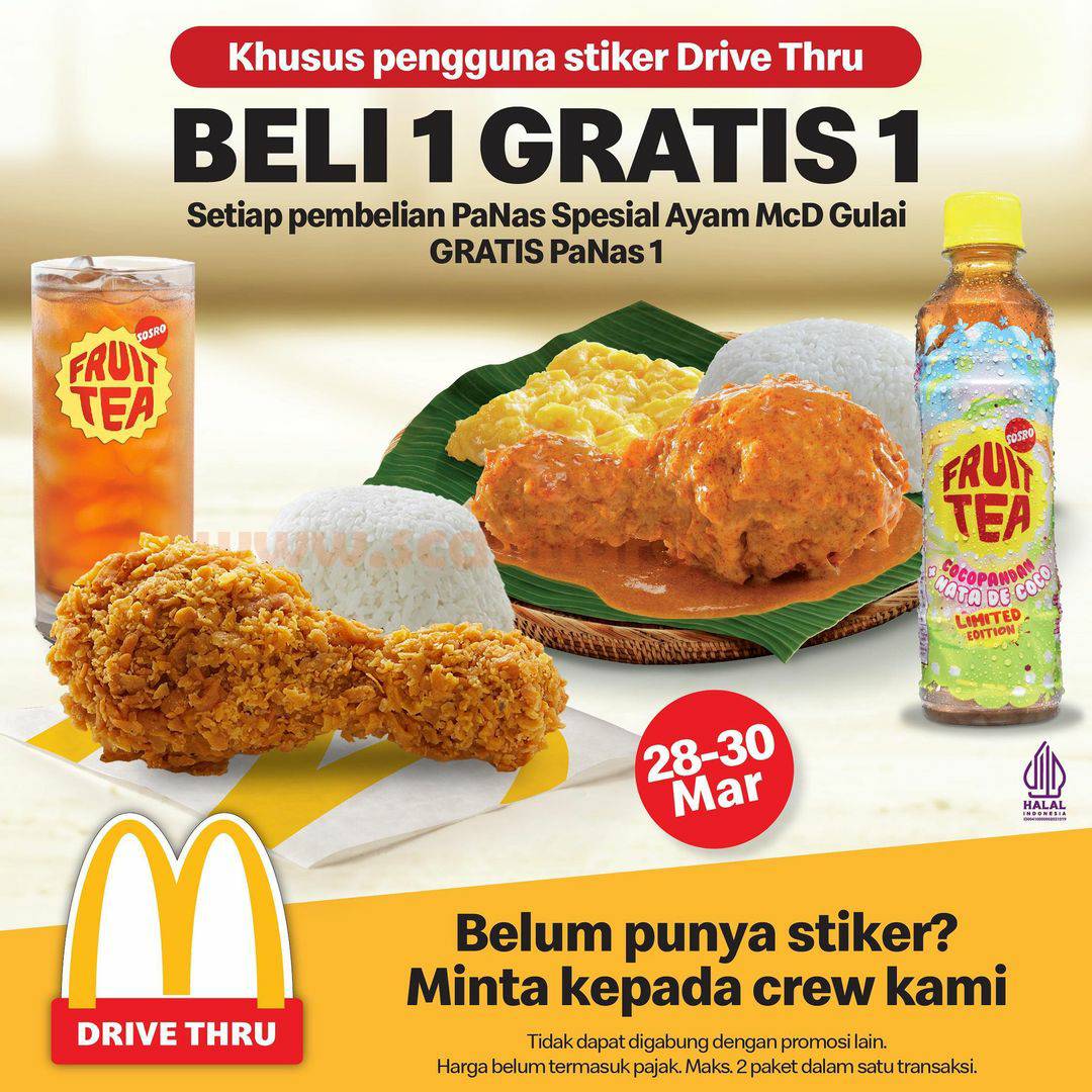 Promo MCDONALDS – BELI 1 GRATIS 1 khusus Pengguna STICKER DRIVE THRU MCD