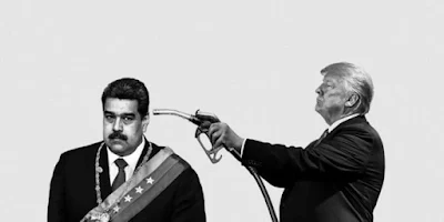 Trump aponta uma mangueira de gasolina para a cabeça de Maduro