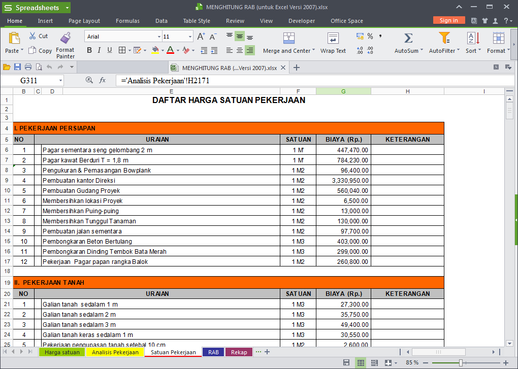 Software RAB Excel Untuk Menghitung Anggaran Biaya Bangun 