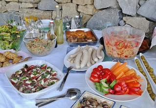 buffet table of food