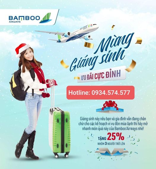 Bamboo Airway giảm 25% giá vé máy bay cho nhóm nhân dịp giáng sinh