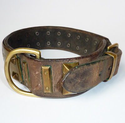 antique dog collar, rare dog collar, victorian dog collar, antique leather and brass dog collar