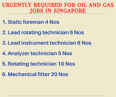 Urgently required for Oil and Gas jobs in Singapore