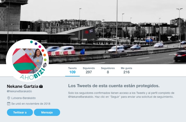 Cuenta de Twitter de Nekake Gartzia, cerrada tras la advertencia del PSE