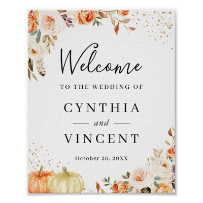  Autumn Floral Gold Confetti Wedding Welcome Sign