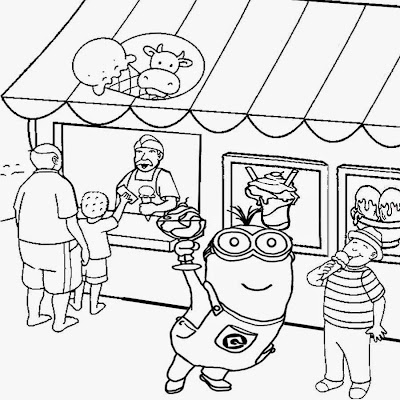 Seaside shop ice cream party two eyed minion coloring pages printable kids free activities in summer