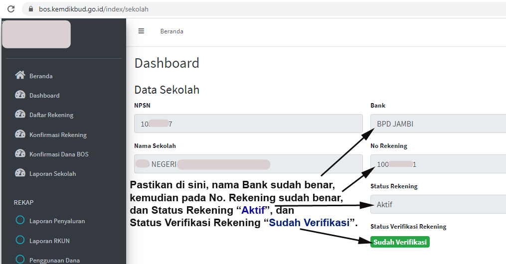 Paling Lambat 20 Januari 2021, Status Verifikasi Rekening BOS Sekolah