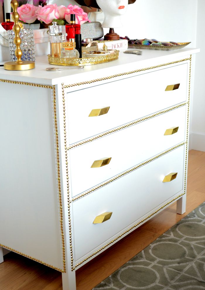 Beckabella Style Gold Nailhead Ikea Dresser Makeover Before After