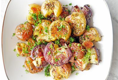 Firm GARLIC SMASHED BABY POTATOES #food#potato