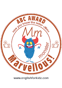 Printable award for ABC learning -- letter m is for monster