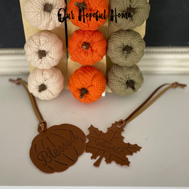 cable knit mini clip-on pumpkins leather leaves luggage tags