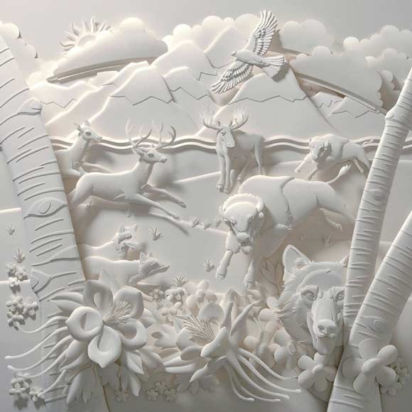 intricate wildlife paper sculpture 