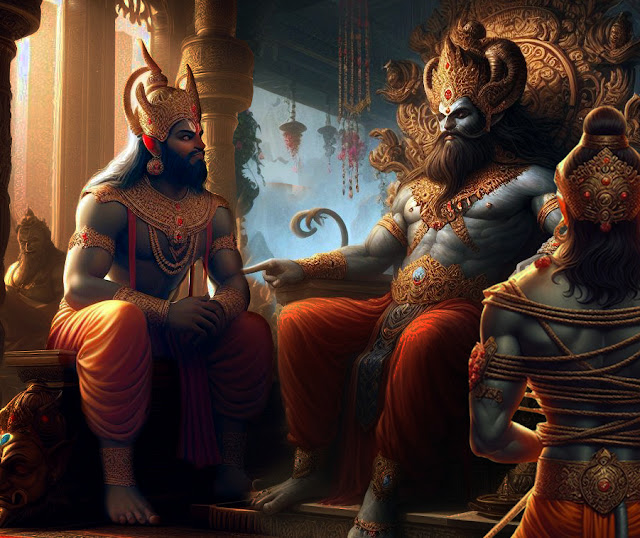 Vibhishana speaking to Ravana not to kill Hanuman