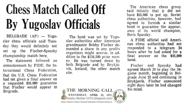 Chess Match Called Off By Yugoslav Officials