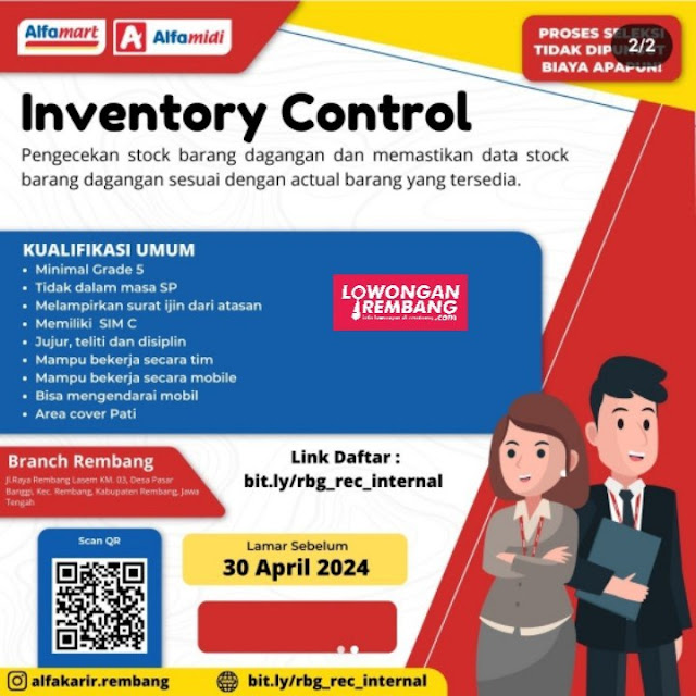 Lowongan Kerja Pegawai Inventory Control PT Sumber Alfaria Trijaya Tbk Alfamart Rembang
