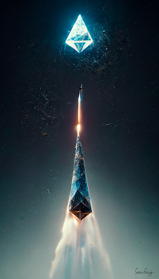 Ethereum depicted as a rocket blasting off