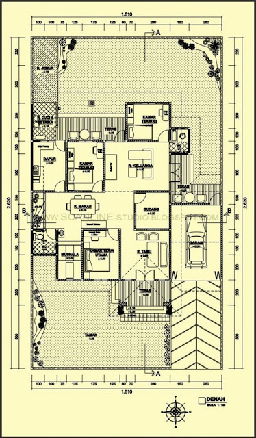 denah rumah 3 kamar tidur 