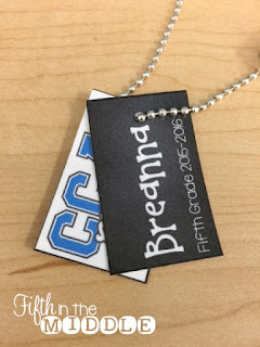 Creating a tag with the students' names helps to clear up confusion on whose necklace it is.
