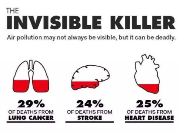 स्ट्रोक , लंग कैंसर, ह्रदय रोग से होने वाली 1/3 मौत का कारण वायु प्रदूषण 