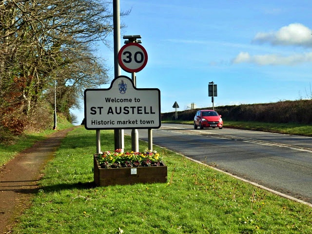 Road sign for St.Austell, Cornwall