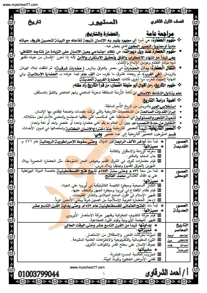 اهم  أسئلة بنك المعرفة فى التاريخ للصف الاول الثانوى الترم الاول 2021