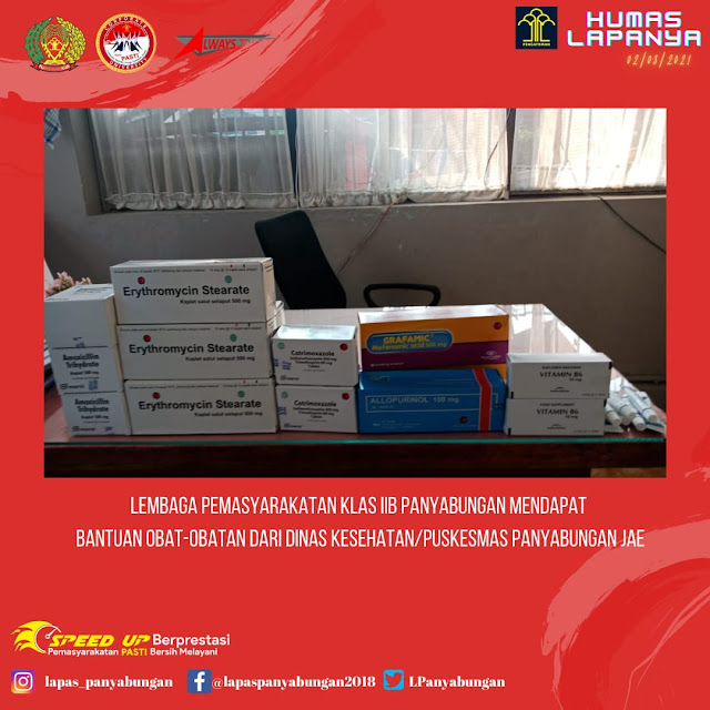 Lembaga Pemasyarakatan Klas IIB Panyabungan mendapatkan Bantuan obat-obatan dari Dinas Kesehatan/Puaskesmas Panyabungan Jae. Selasa (02/03)