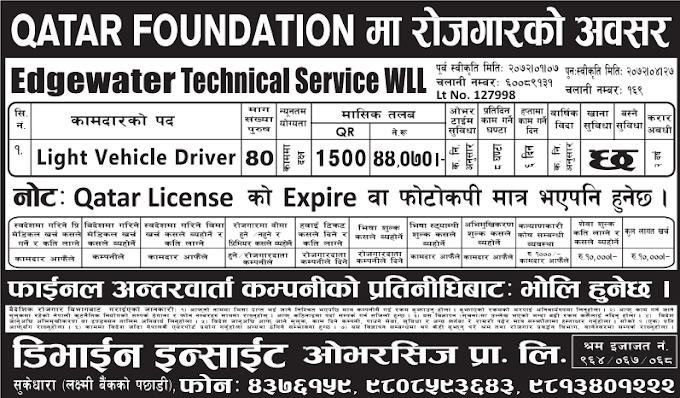 Jobs For Nepali In Qatar Salary- Rs.44,070/