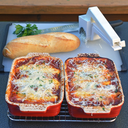 Fire roasted spinach and cheese stuffed shells on the Big Green Egg