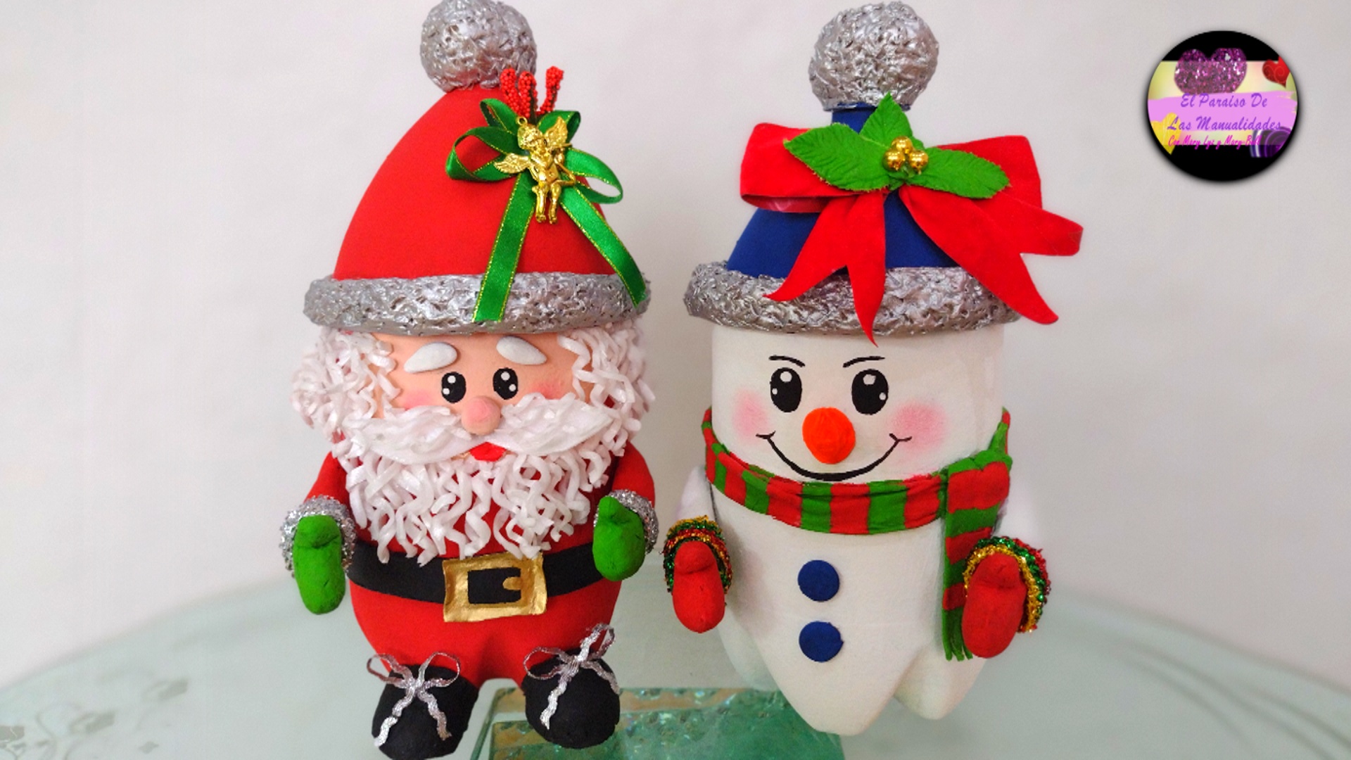 Diy dulceros navideños de papa Noel y muñeco de nieve solo con botellas plásticas