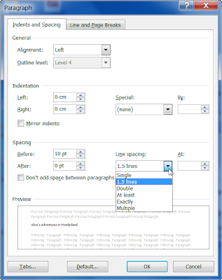 Paragraph Dialog Box in MS Word 2007