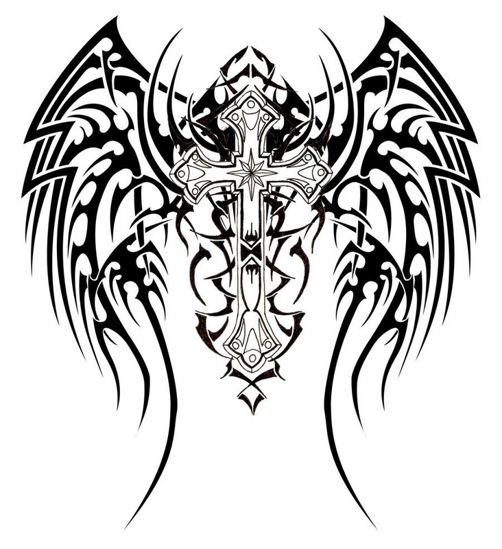 Tribal Dragon on Flower Tattoo Design 1 