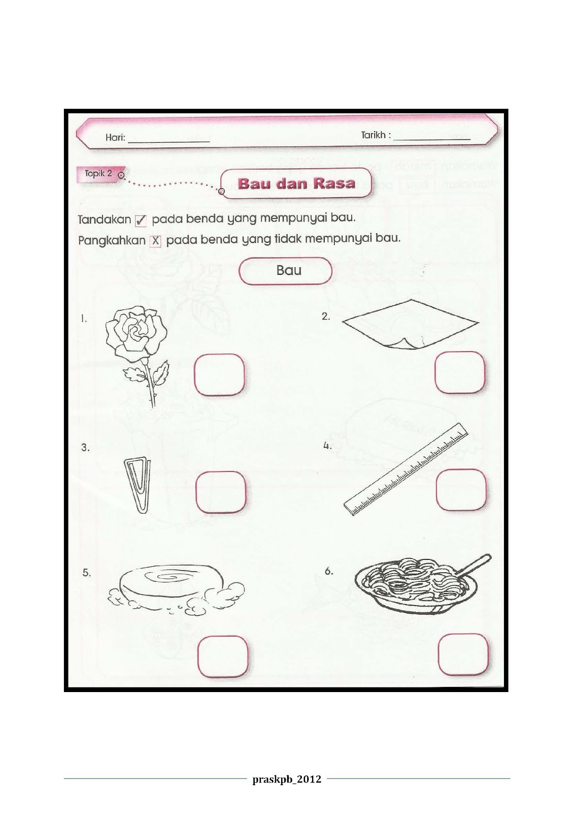 PRASEKOLAH SK PESANG BEGU: LEMBARAN KERJA AWAL SAINS