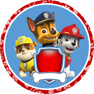 Toppers o Etiquetas de Paw Patrol en Azul y Rojo para imprimir gratis.