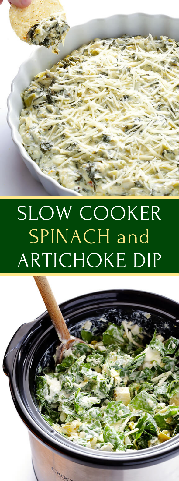 SLOW COOKER SPINACH ARTICHOKE DIP #vegetarian #crockpot