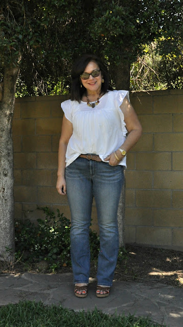 jeans and white cotton top