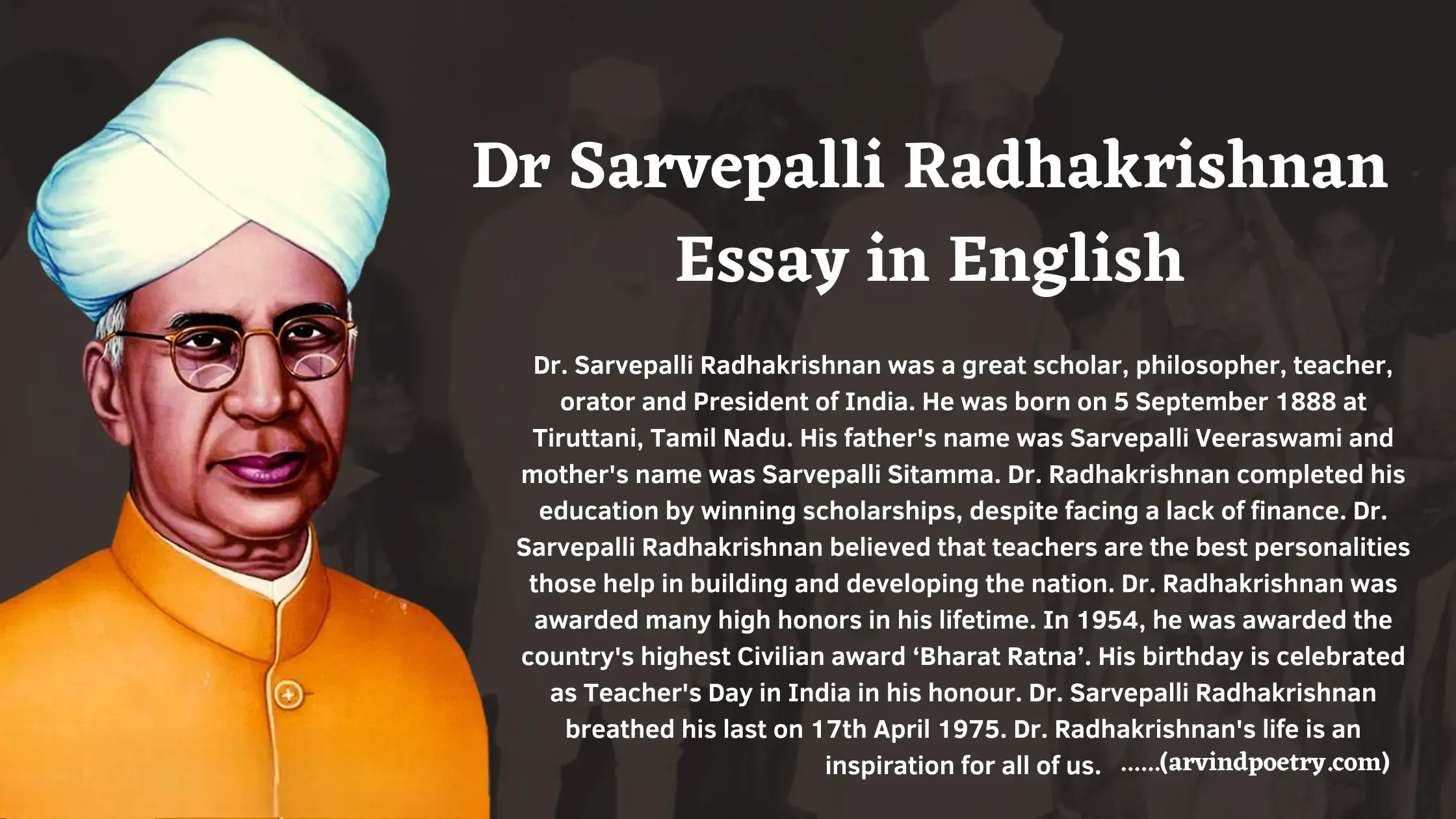 Dr Sarvepalli Radhakrishnan Essay in English 10 lines