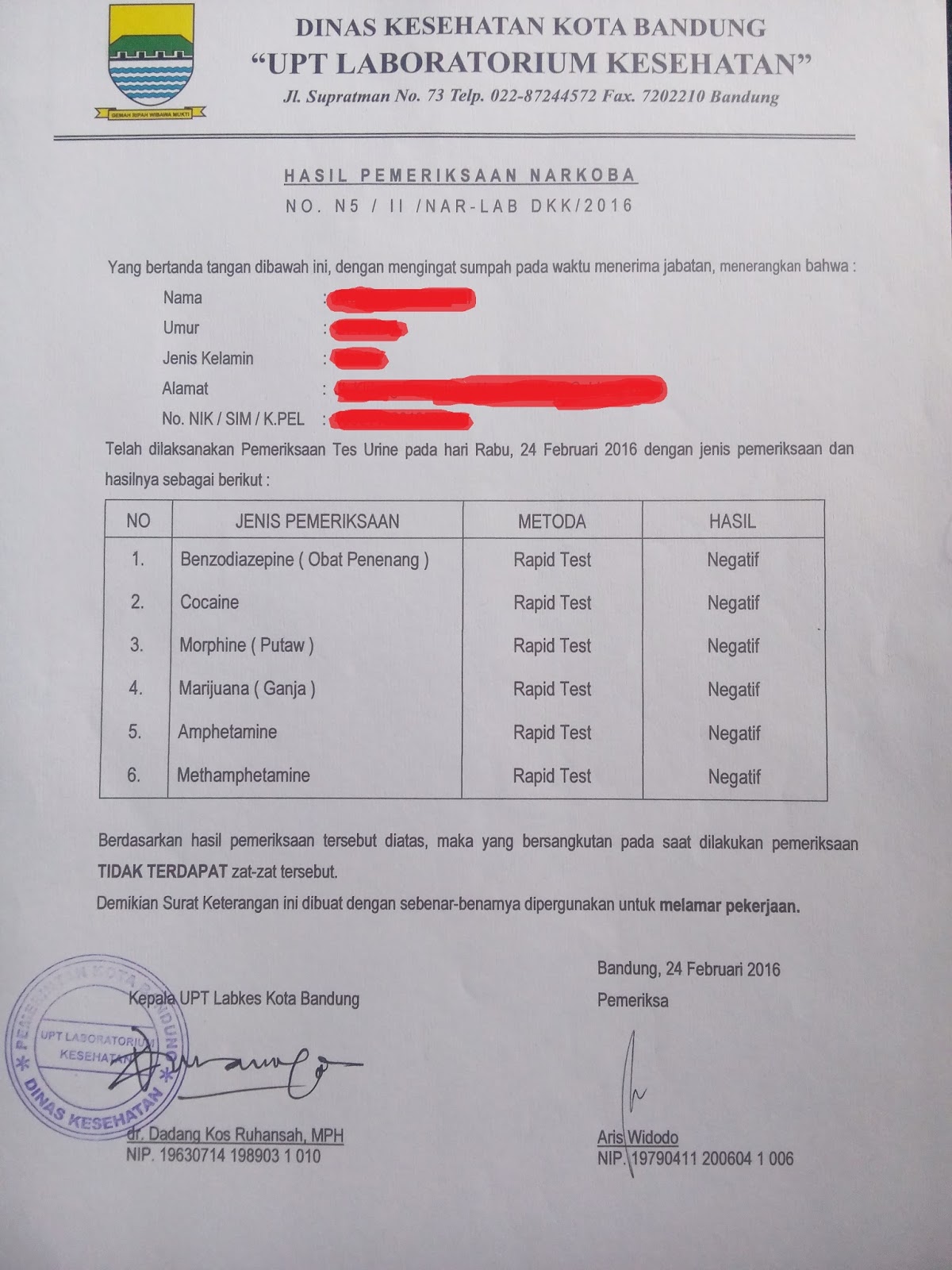 Membuat Surat Keterangan Bebas Narkoba Di Bandung - Contoh Seputar Surat