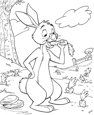 Mewarnai Gambar Sketsa Kelinci Makan Wortel Warna Hitam Putih Bagus untuk Diwarnai Anak TK atau SD_Rabbit eating carrots coloring pages for kids_ Los conejos de la imagen comían zanahorias