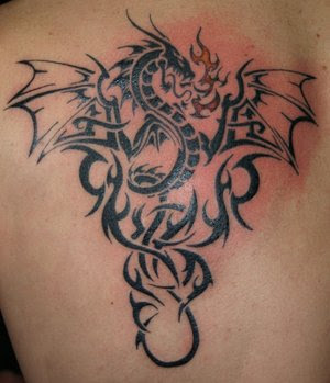 Tribal Dragon Back Tattoo