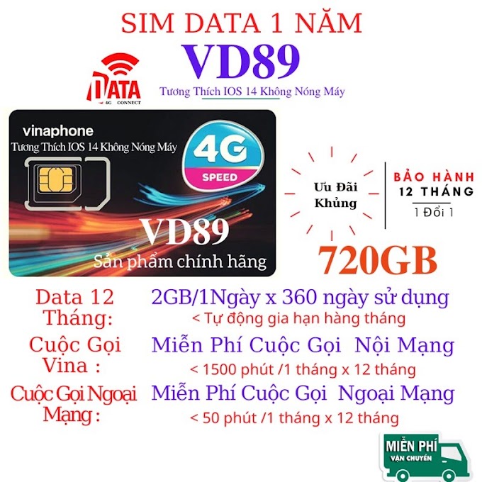 SIM 4G - VD89 1Năm ( DATA + Gọi MIỄN PHÍ +CẢ NĂM ) 2GB/Ngày Không Cần Nạp Tiền - Nhiều gói lựa chọn - Bảo Hành 12 Tháng