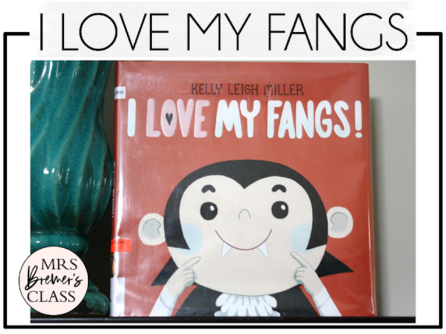 I Love My Fangs book activities unit with read aloud companion printables, reading comprehension worksheets, literacy lesson ideas, and a craft for Halloween in Kindergarten, First Grade, and Second Grade
