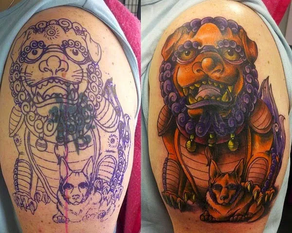 Tatuaje de leon Fu tradicional chino